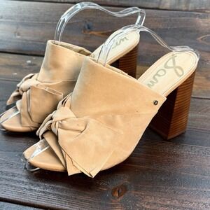 Sam Edelman Women's Yumi  Peep Toe Heeled Pumps Natural Suede With Bow Size 9.5